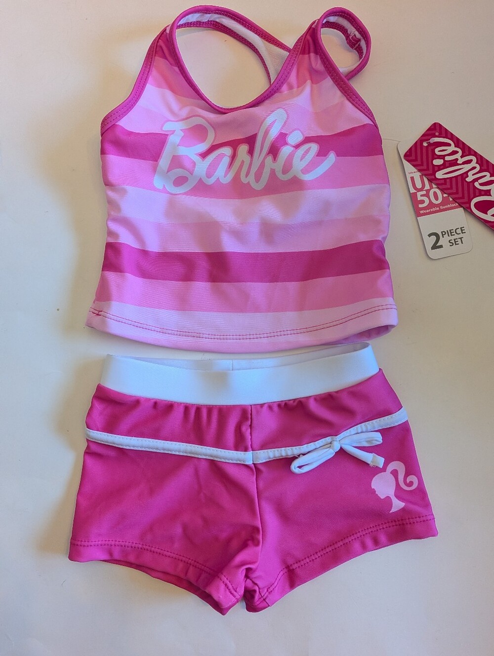 Barbie Pink Striped 2 Piece Swimsuit Or Tankini Size 4